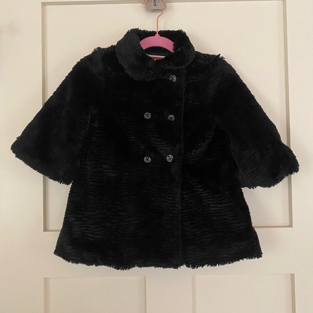 Vintage Janie and Jack Holiday Portrait Black Faux Fur Coat 12-24 Months